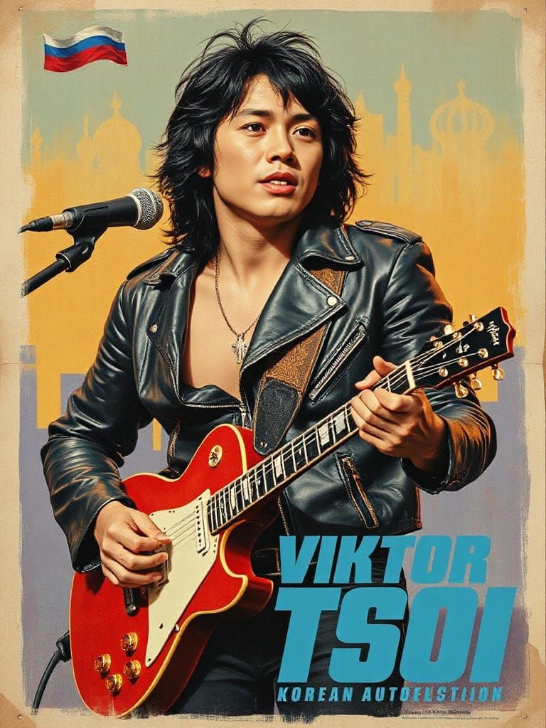 Viktor Tsoi Rocks Out in Vibrant Retro Poster Style