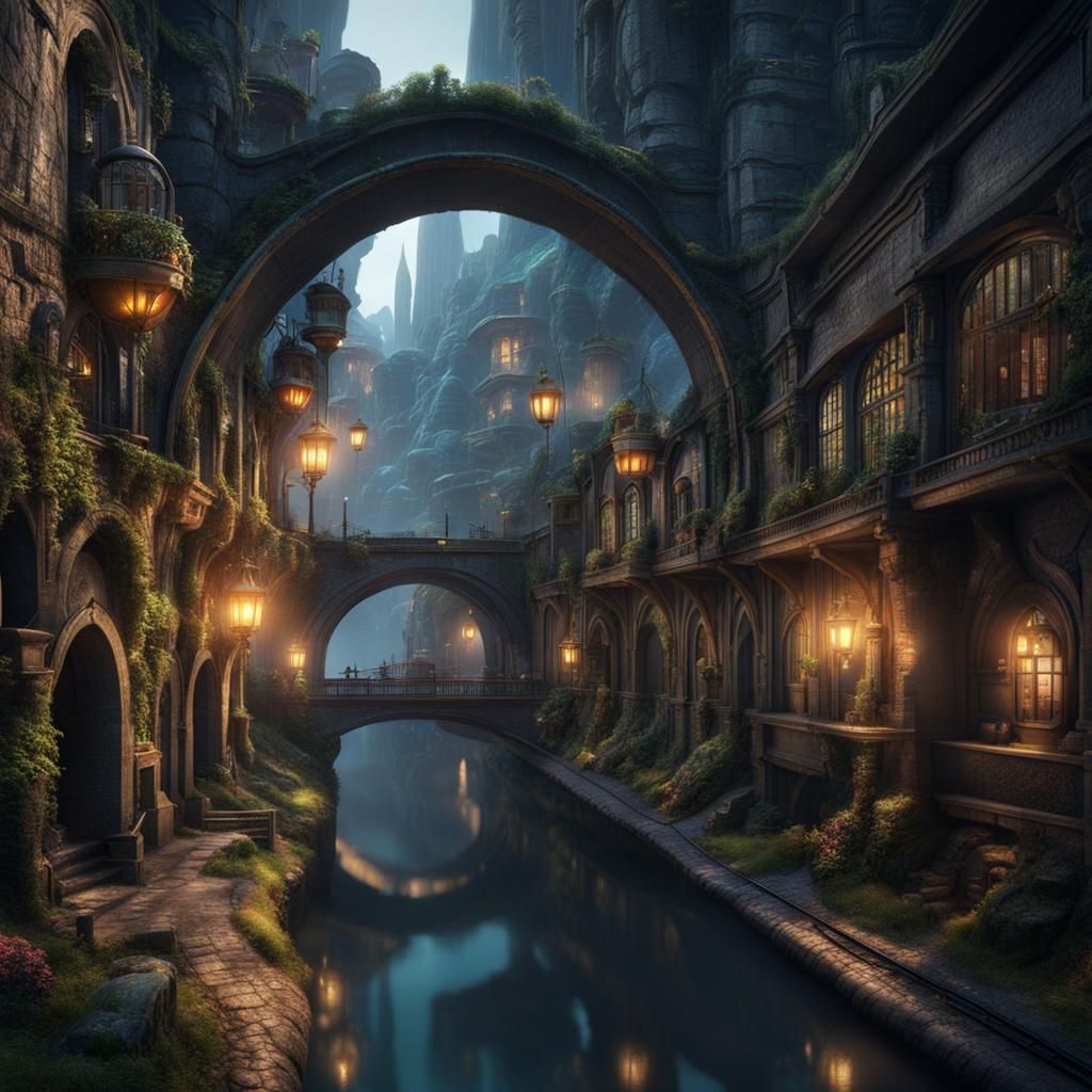 Mysterious Underground City Fantasy Concept Art