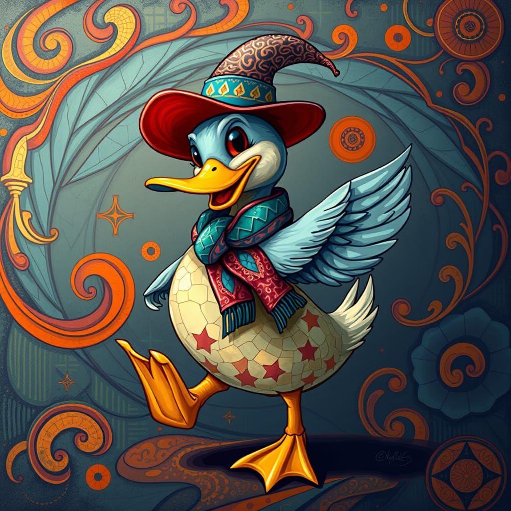 Dancing Duck in Cloisonnism Mosaic Style