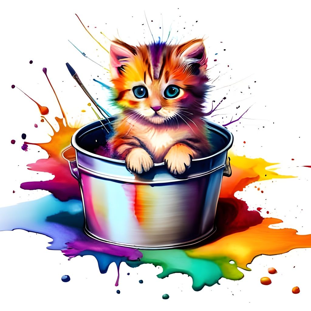 Adorable Kitten in Rainbow Paint Pail