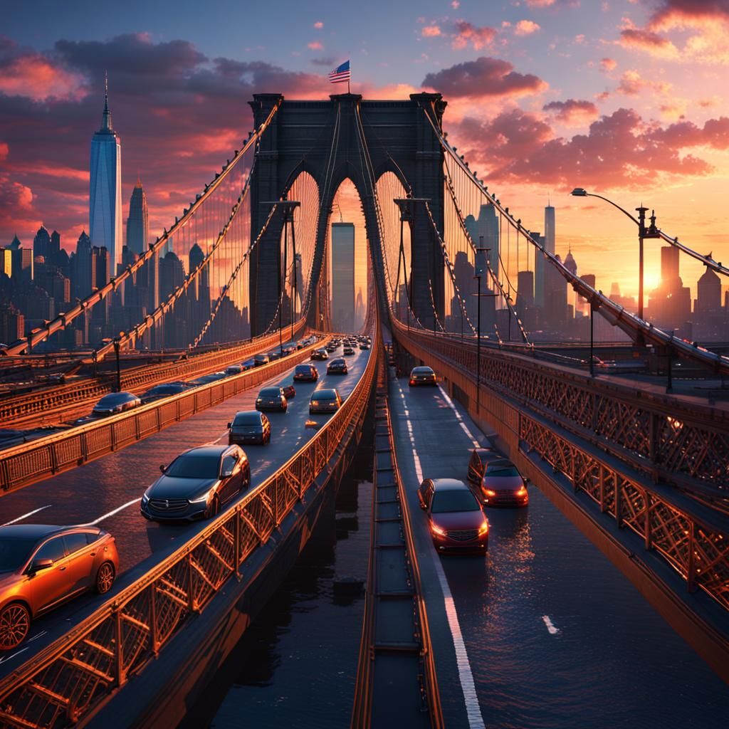 Brooklyn Bridge at Sunset: Detailed Matte Painting