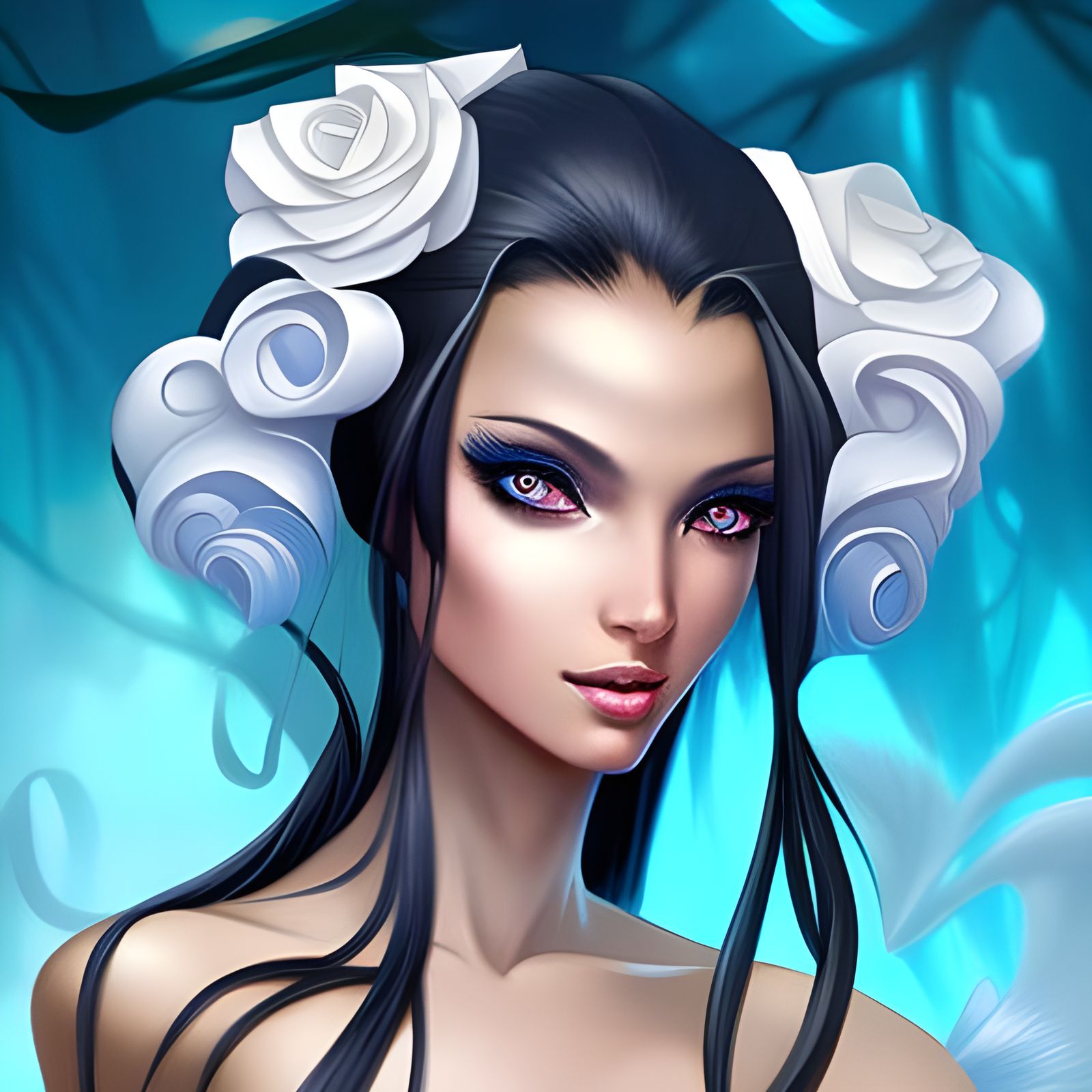 Blooming Garden Portrait in Gouache Painting Style