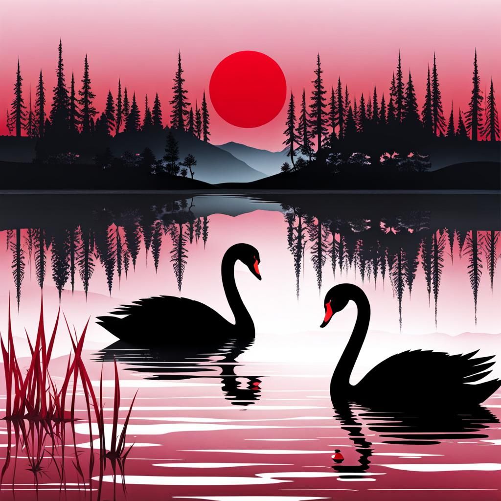 Black Swan with Red Eye in Salt Sea