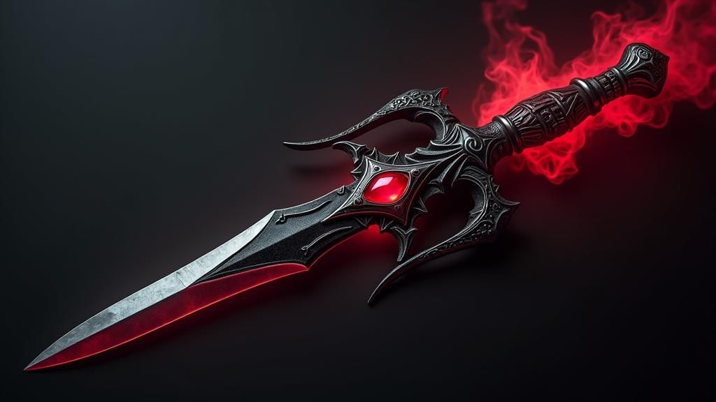 Obsidian Dagger with Ruby Eye in Dark Fantasy Style