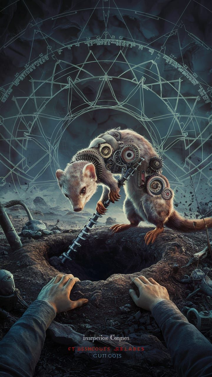 Mechanical Weasel Digging Hole in Elfpunk Style