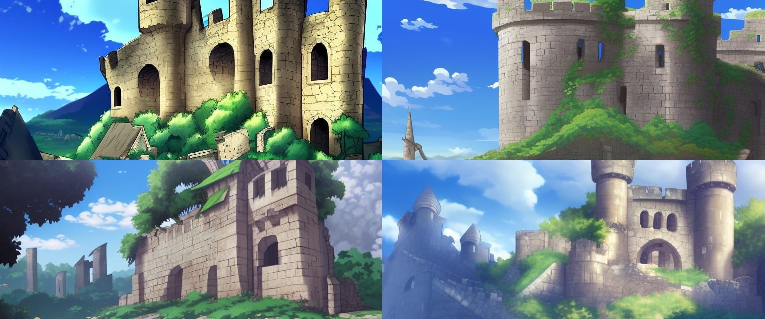 Medieval Castle Ruins in Anime Style