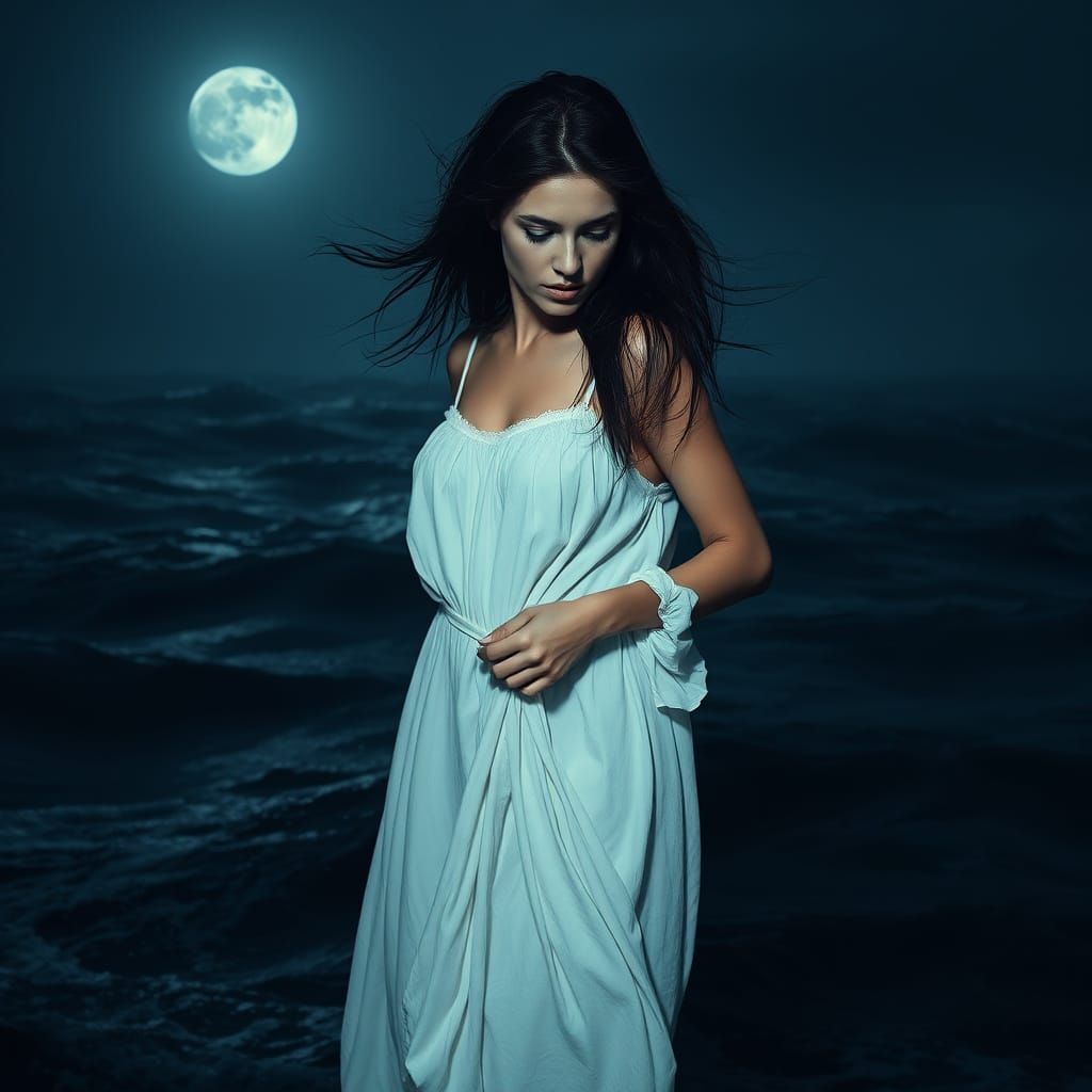 A Woman's Desperate Struggle Against the Turbulent Sea