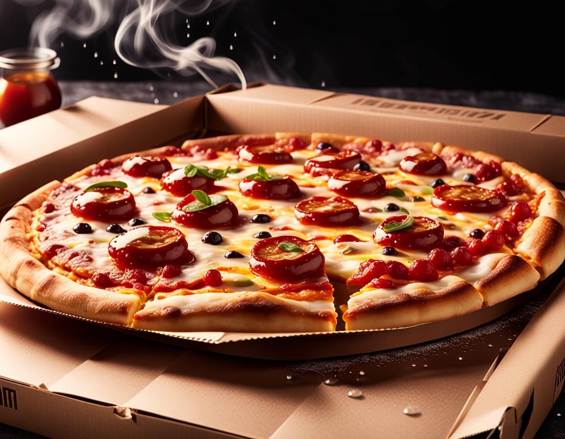 Hyperrealistic Pizza in Premium Packaging, Golden Hour