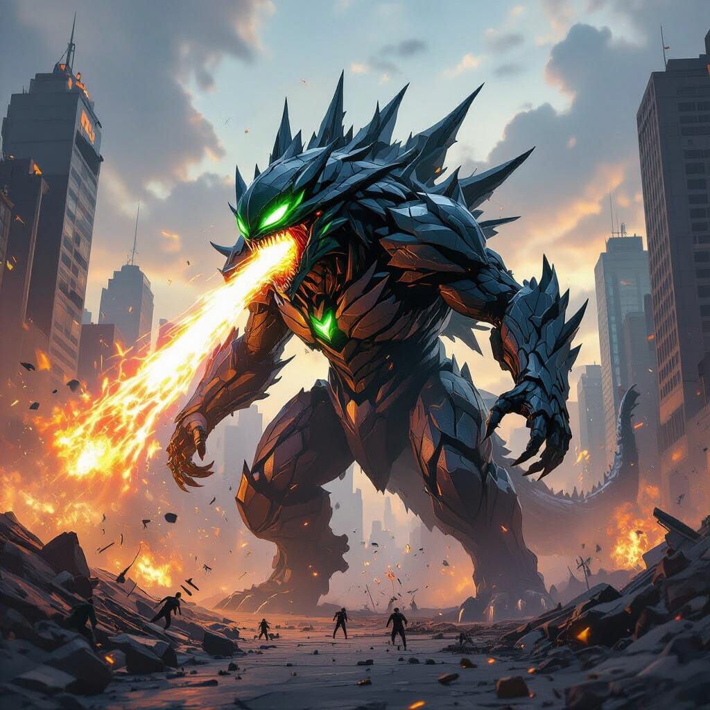 Giant Ben 10 Alien Kaiju Destroys City in Concept Art Style