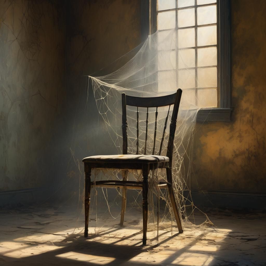 Eerie Chair in Abandoned Room, Oil Painting