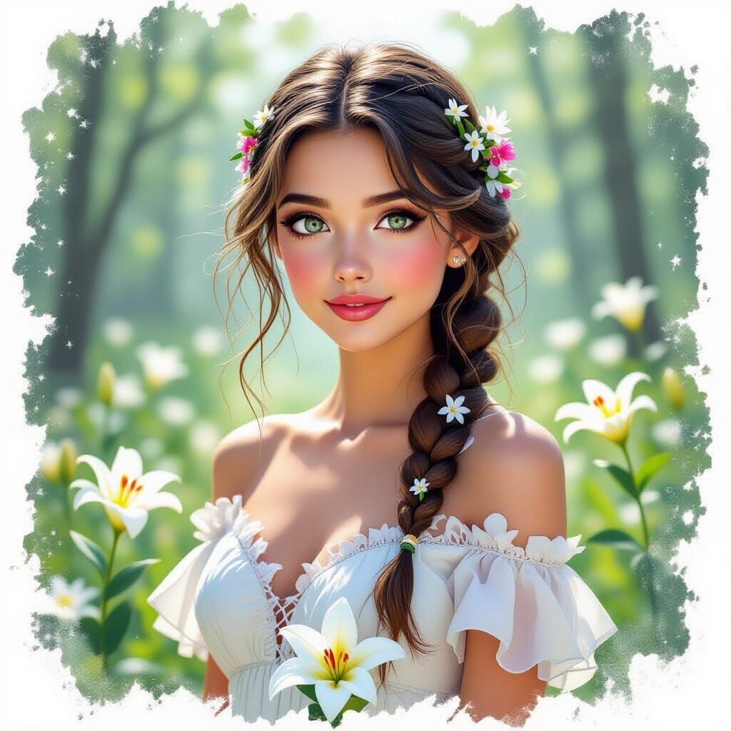 Charming Girl in Fantasy Forest, 3D Digital Art