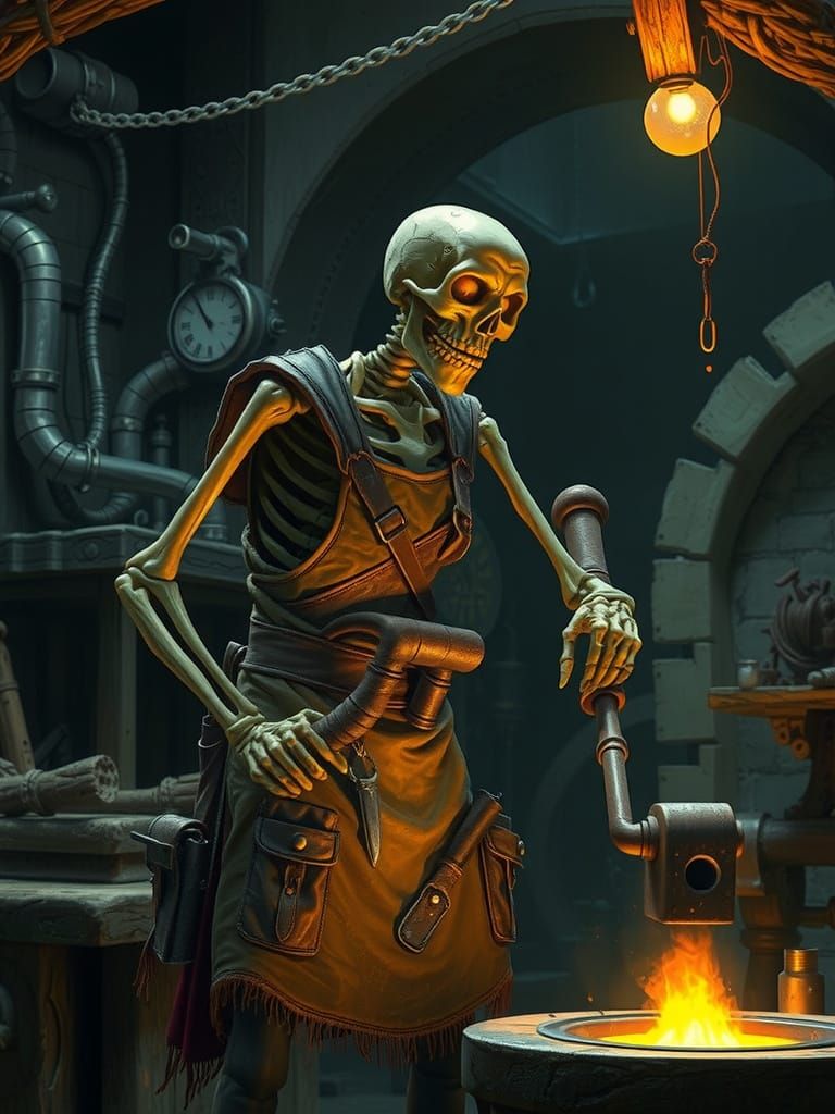 Skeleton Blacksmith in Dark Fantasy Forge