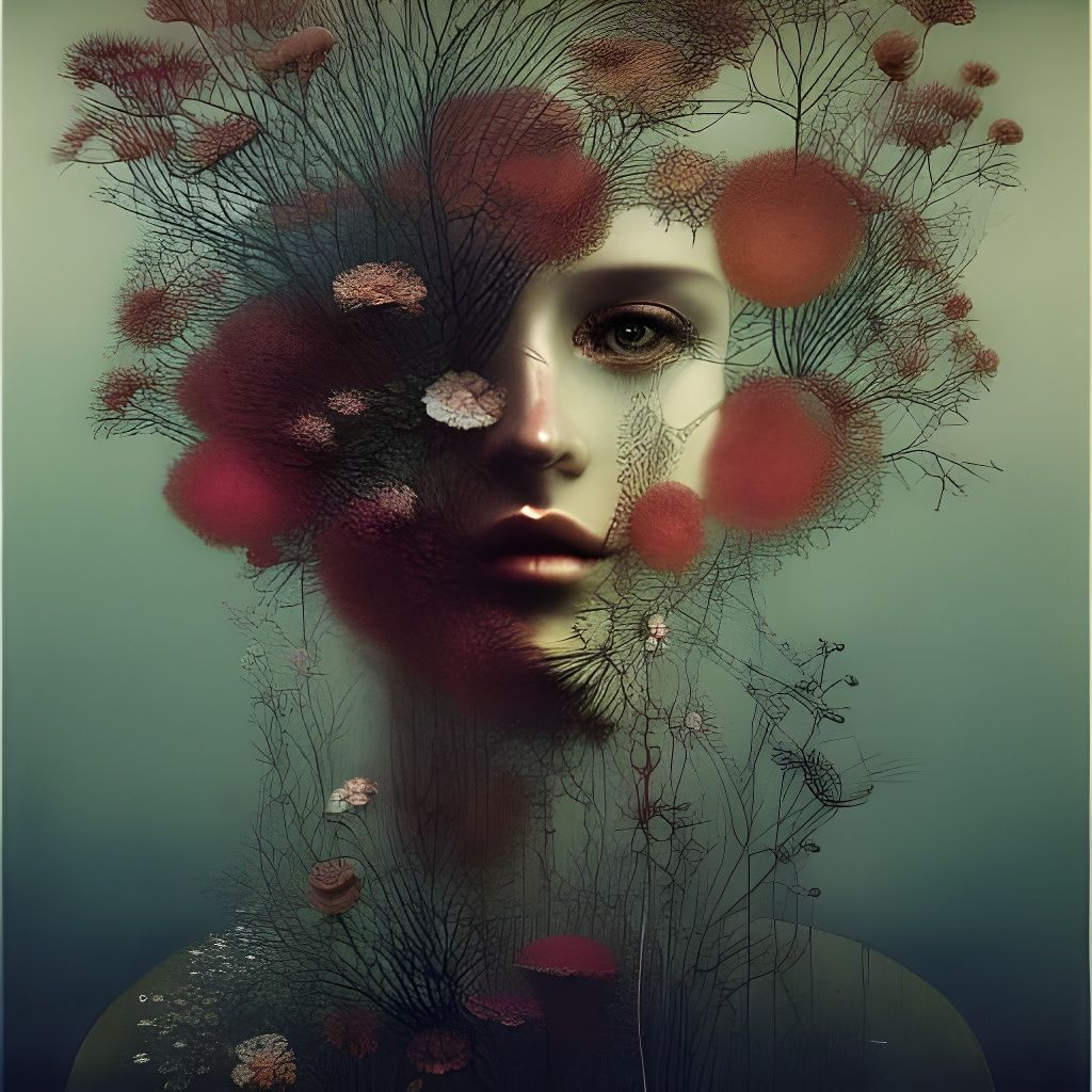 Ballet Dancer Double Exposure Collage in Art Nouveau Style