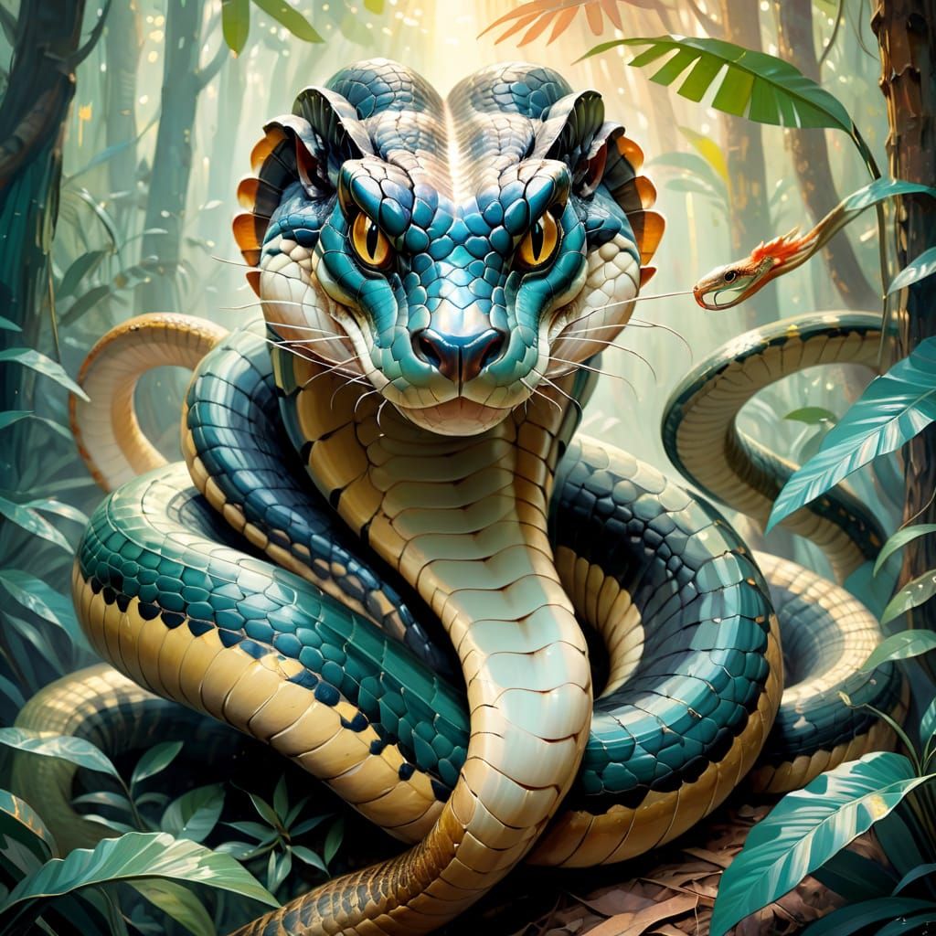 Serpent Goddess of the Indian Forest in Warm Oil Painting St...