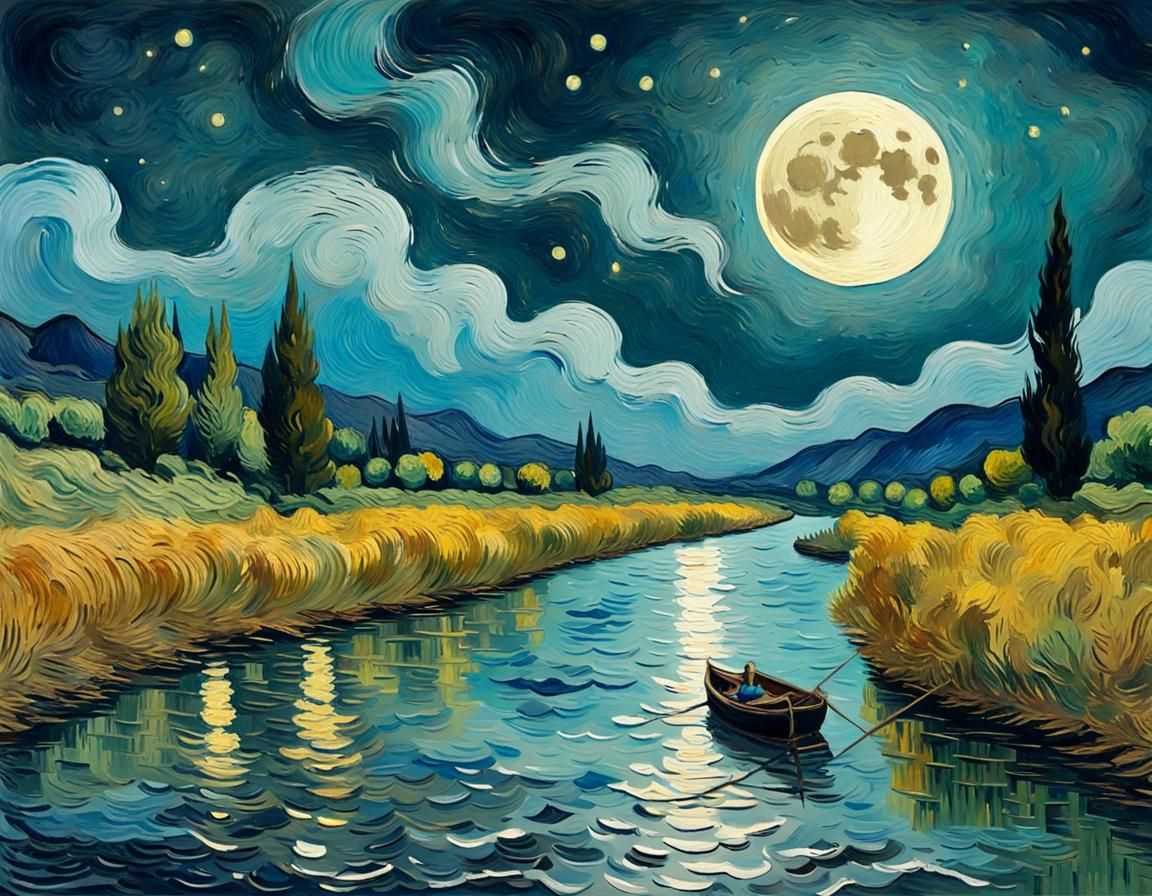 Moon River in Impressionist Gouache Style