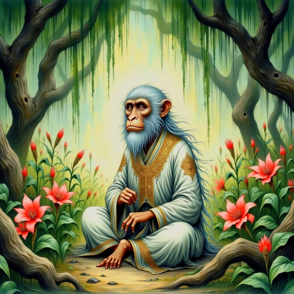 White Monkey Monk in Dark Fantasy Style