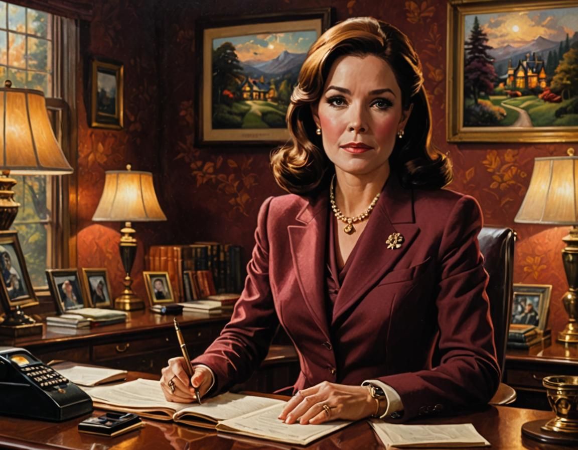 Emma Peel in Elegant, Thomas Kinkade-Inspired Oil on Canvas
