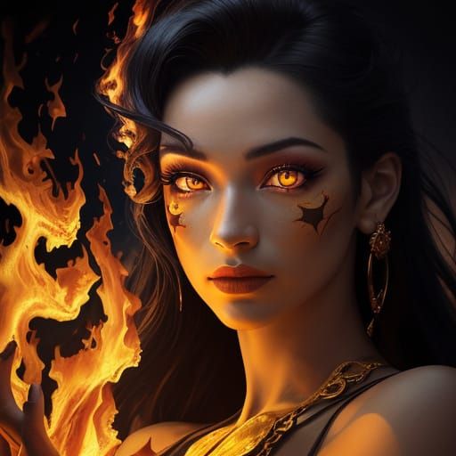 Surreal Eye with Fiery Reflection in Oil Painting Style