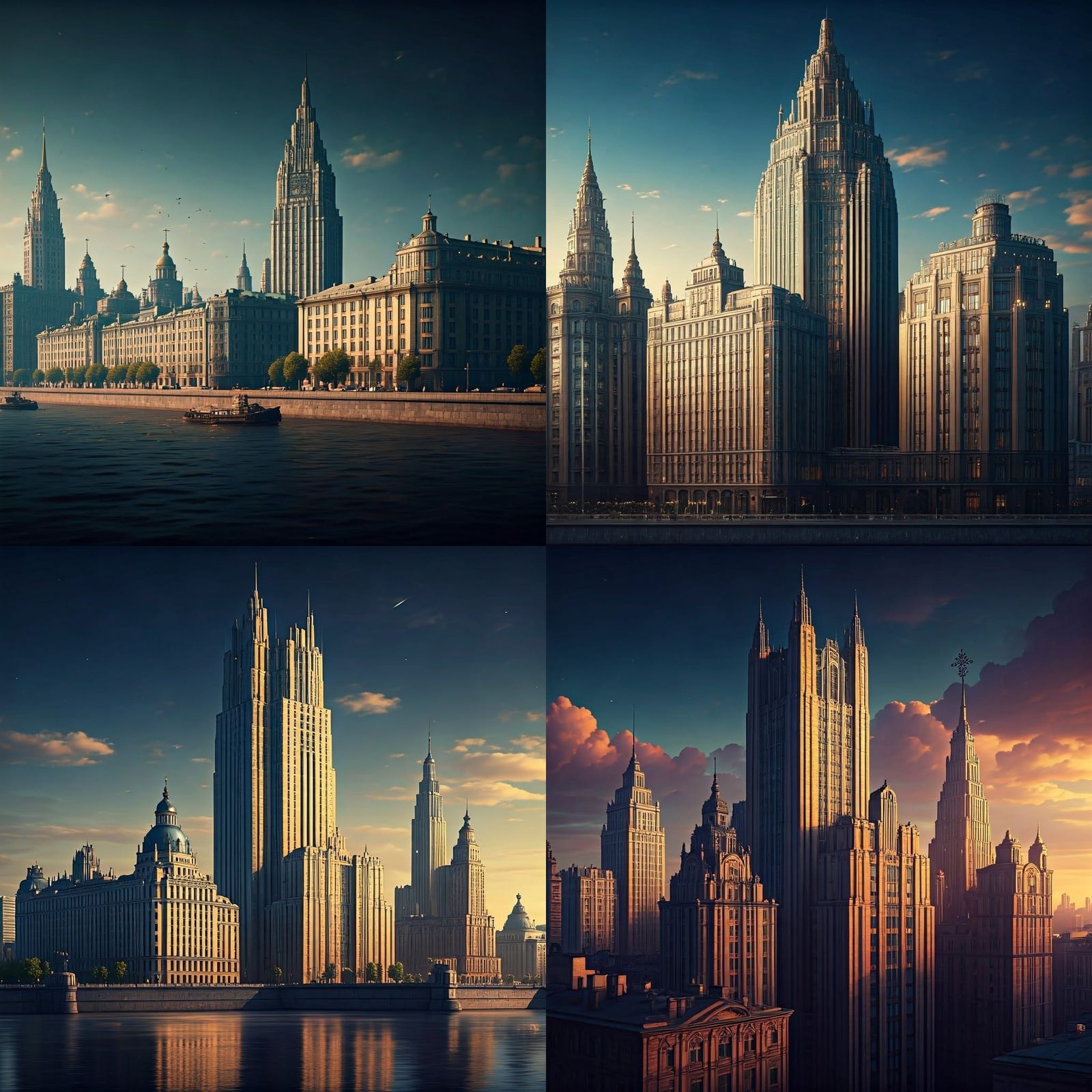Leningrad City Skyline: 1930s Art Deco Fantasy