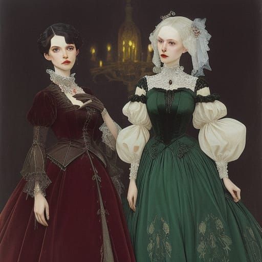 Beautiful Vampire in Glass Dress, Style of Somov & Schiele