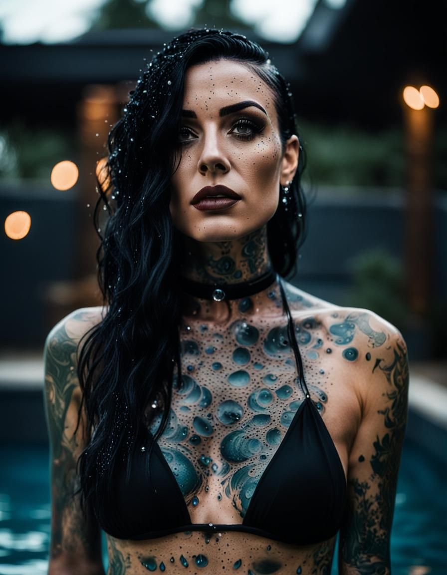 Tattooed Woman in Black Bikini: Gothic Photography