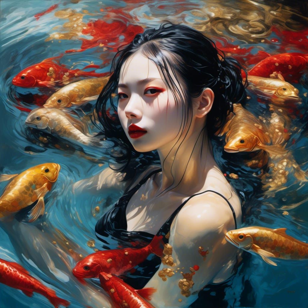 Hyperreal Gothic Portrait of Japanese Woman in Oil