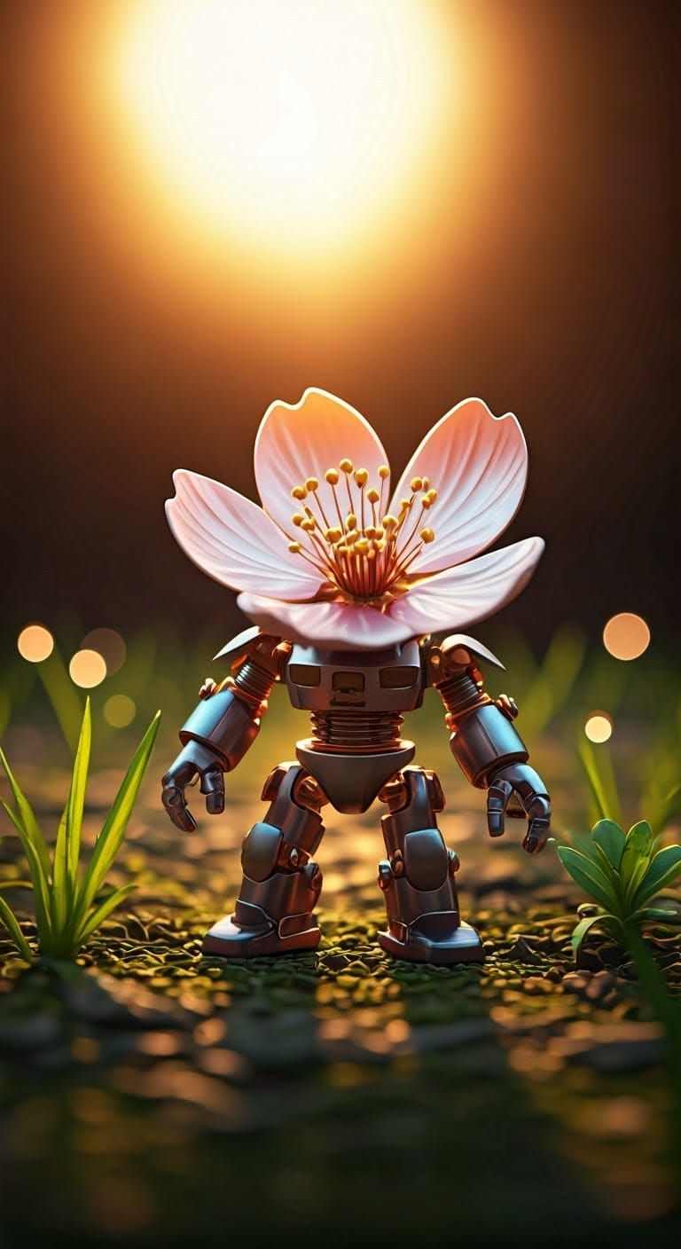 Robot Cherry Blossom: Ultra-Detailed Macro Photograph
