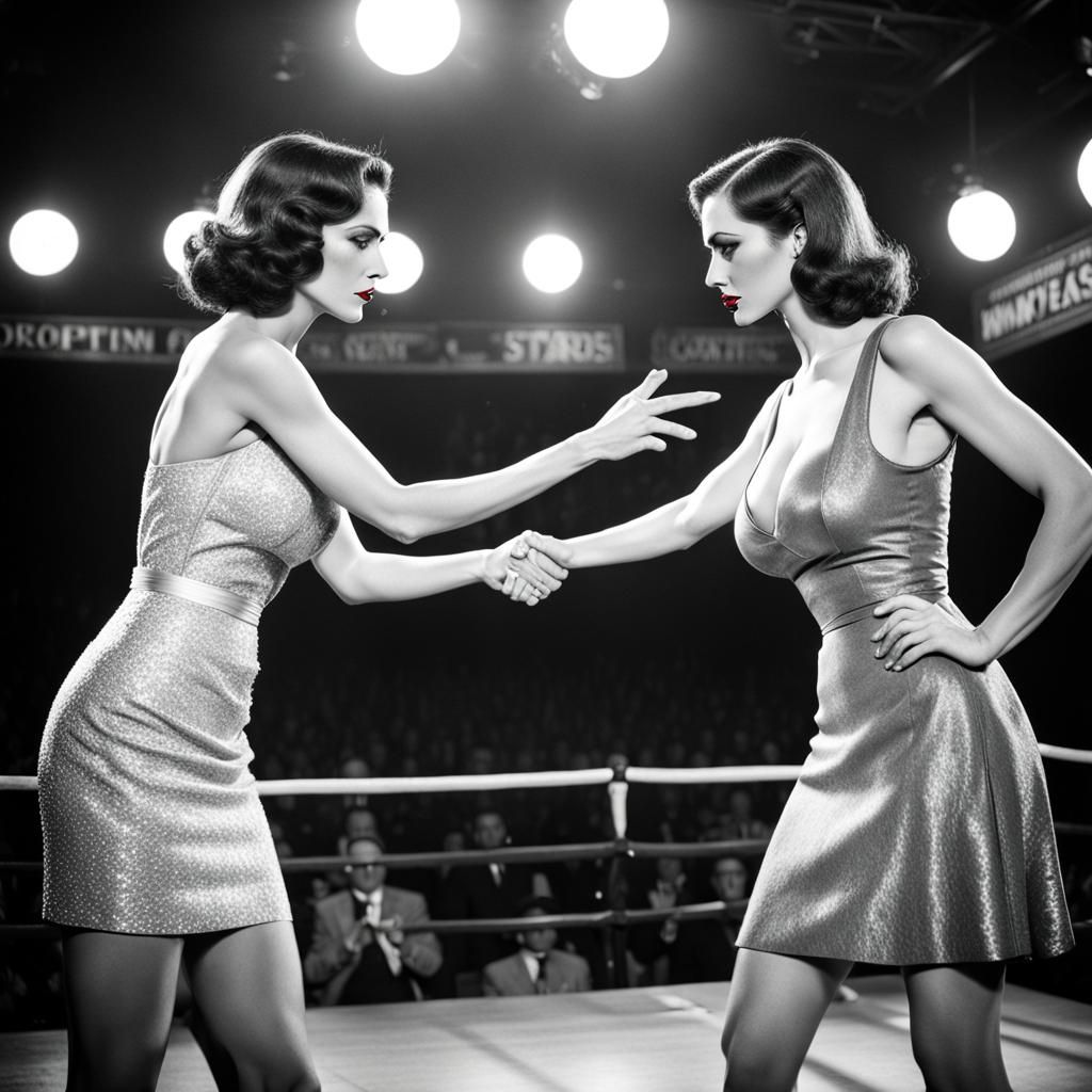 Dramatic Catfight Staredown in Old Hollywood Style