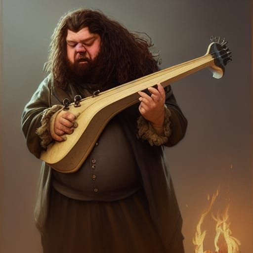 Hagrid Plays Lute: Dark Fantasy Concept Art