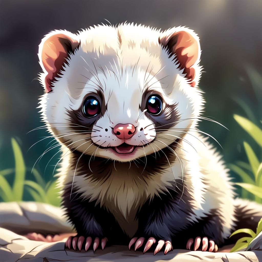 Adorable Baby Ferret in Anime Style