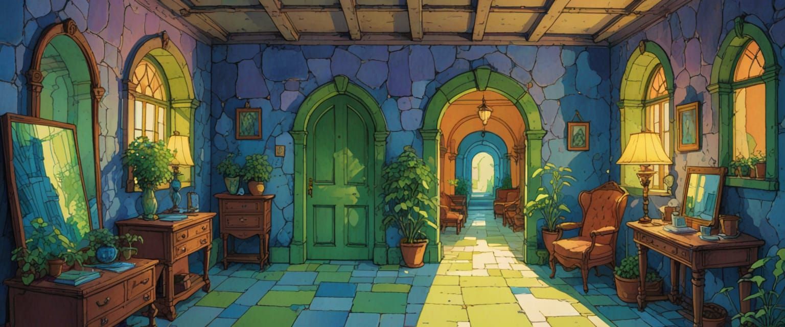 Dreamlike Dungeon in Comic Book Style with Pastel Accents
