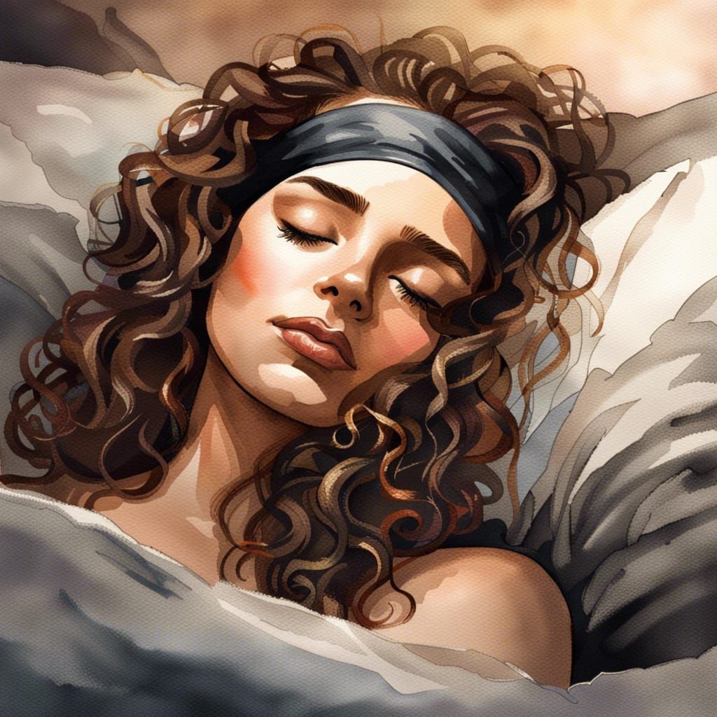Woman Sleeping Peacefully in Watercolor Style