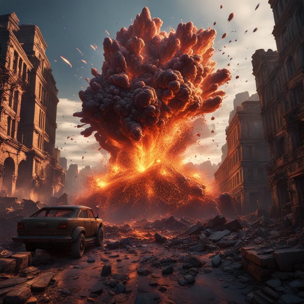 Detailed Explosion in a Fantasy Matte Painting