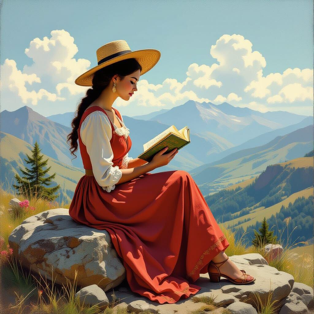 Woman Reading in Andean Highlands, Romantic Style