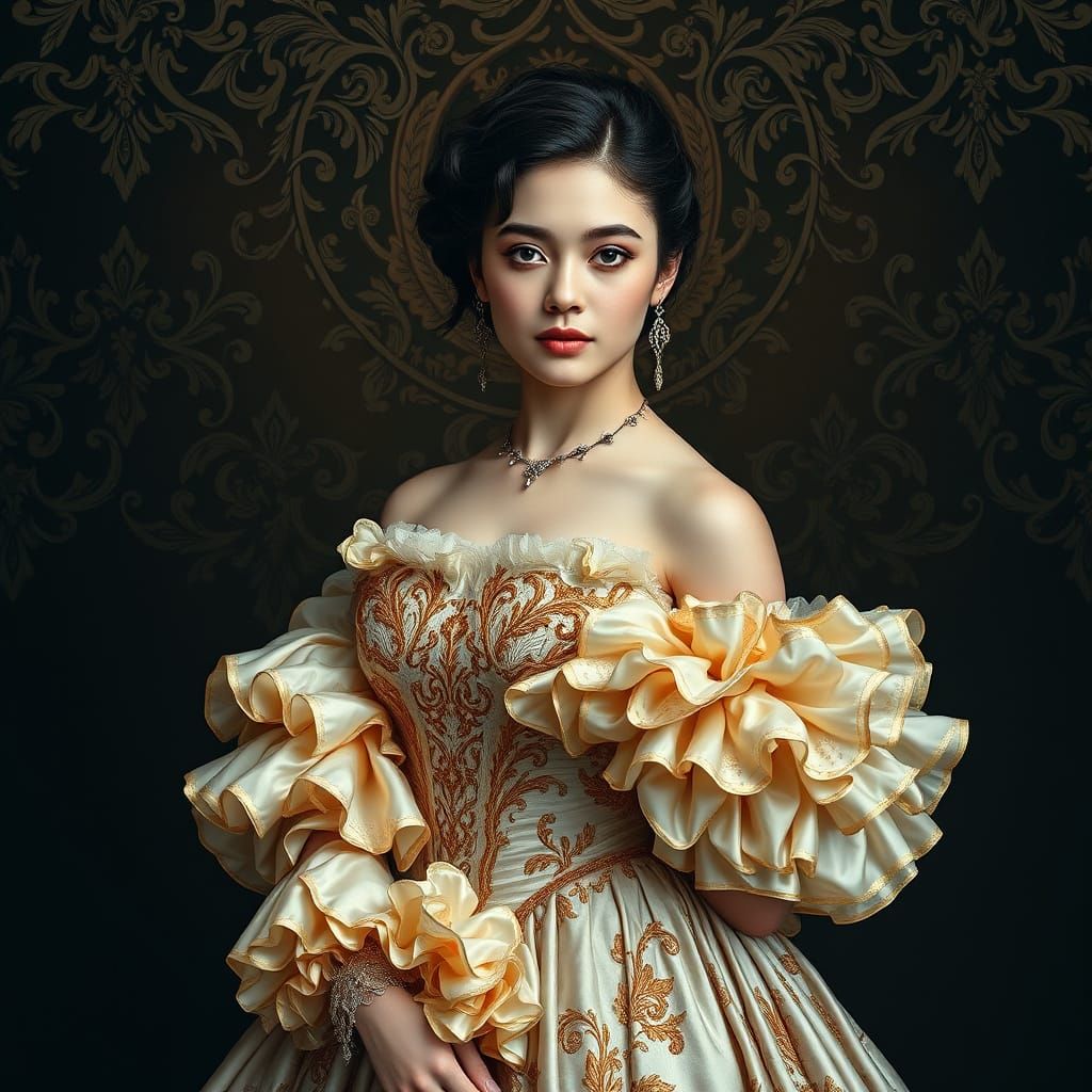 Ethereal Baroque Beauty in Lavish Gold Gown