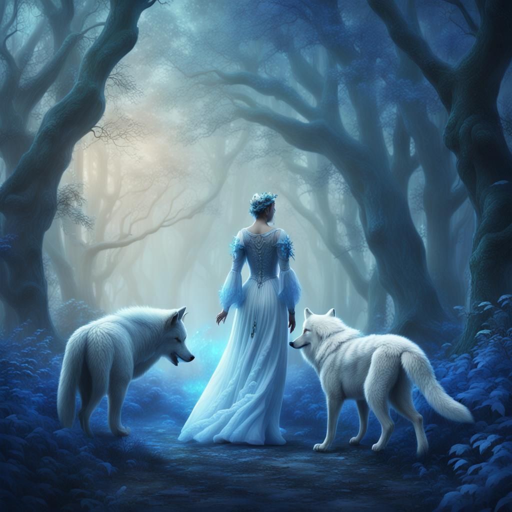 Woman and wolves