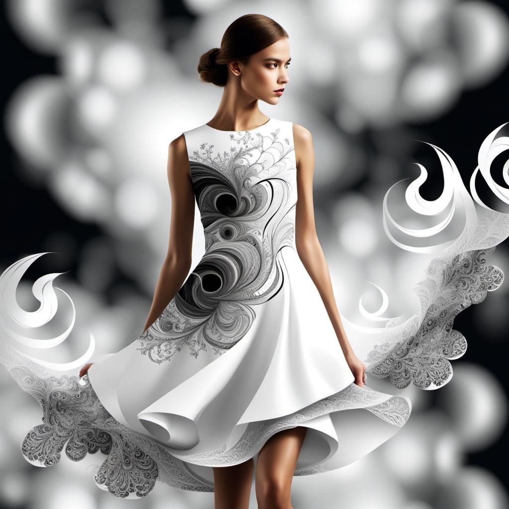 White Dress with Fractal Patterns in Fashion Photography