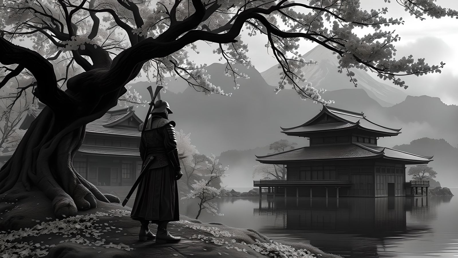 Samurai Under Tree: Dark Fantasy Concept Art