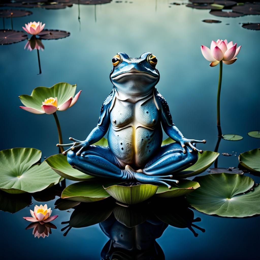 Frog in Lotus Position with Surreal Background