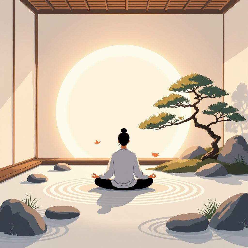 Serene Meditation in Radiant Zen Garden