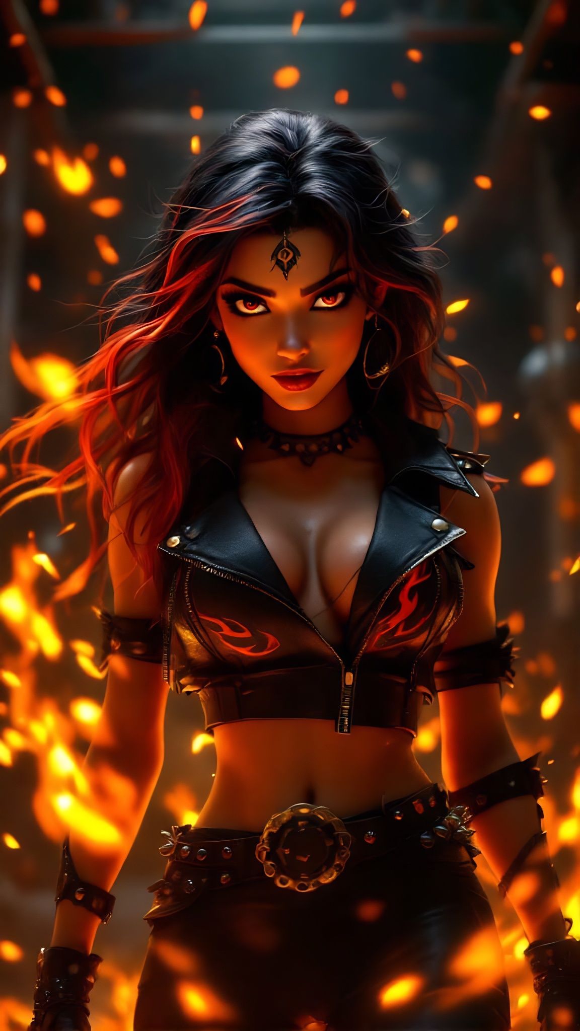 Fire-punk Jasmine in Pixar Style with Swirling Flames