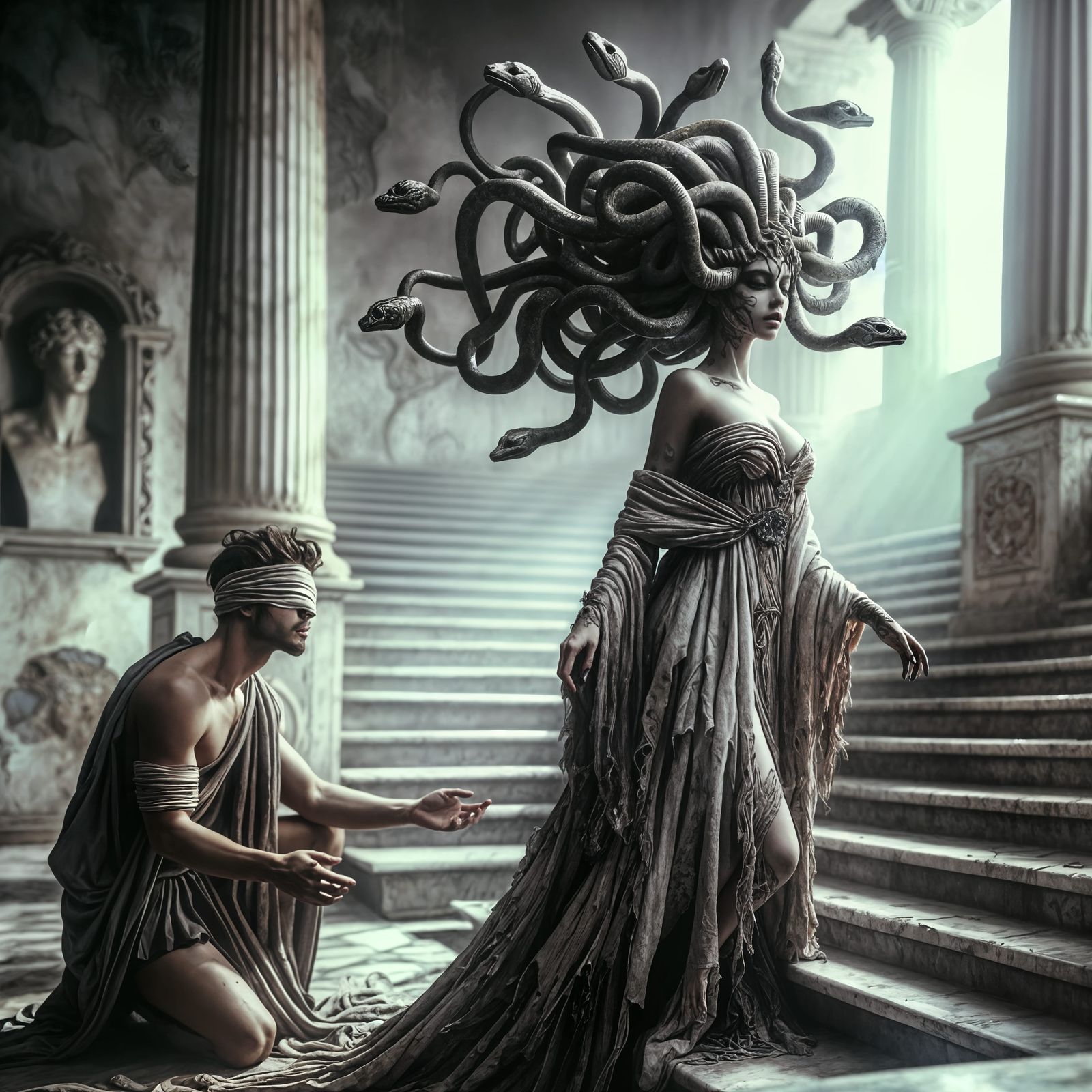 Dread-Inspiring Medusa Descends the Staircase