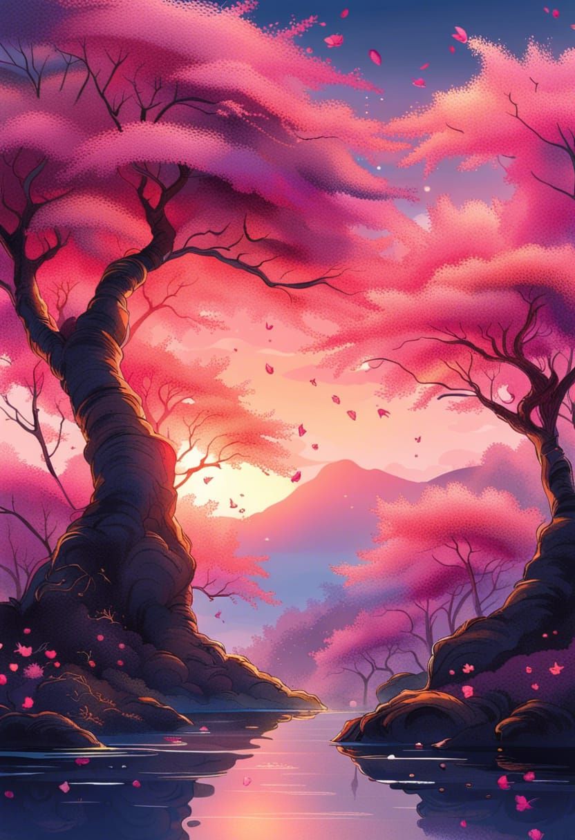 Cherry Blossom Garden in Hypermodern Impasto Style