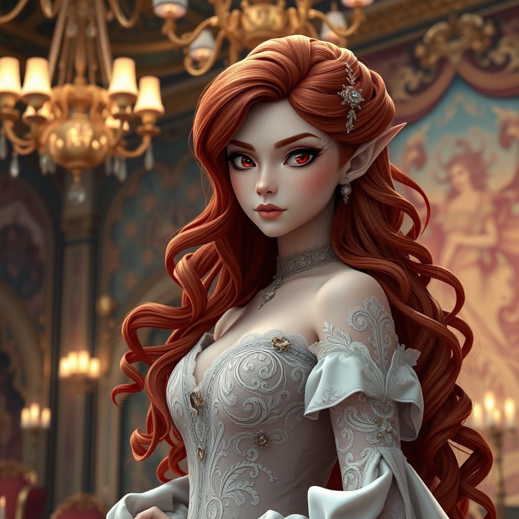Elven Lady at Court in Victorian Mythological Ball Gown