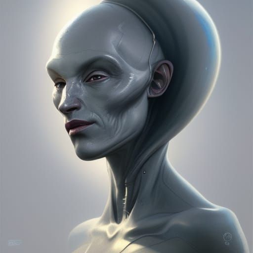 Detailed Portrait of a Grey Alien in Digital Art