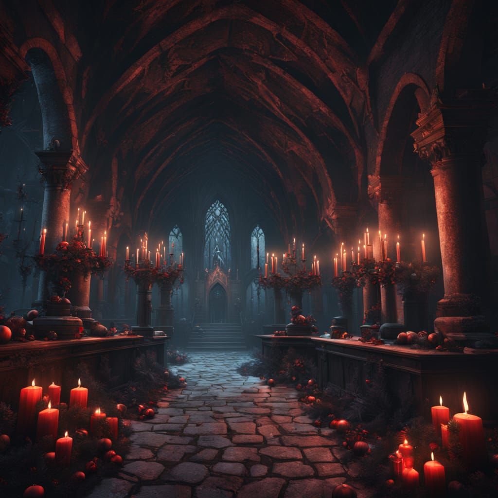 Vampire Christmas Crypt Scene in Fantasy Art Style