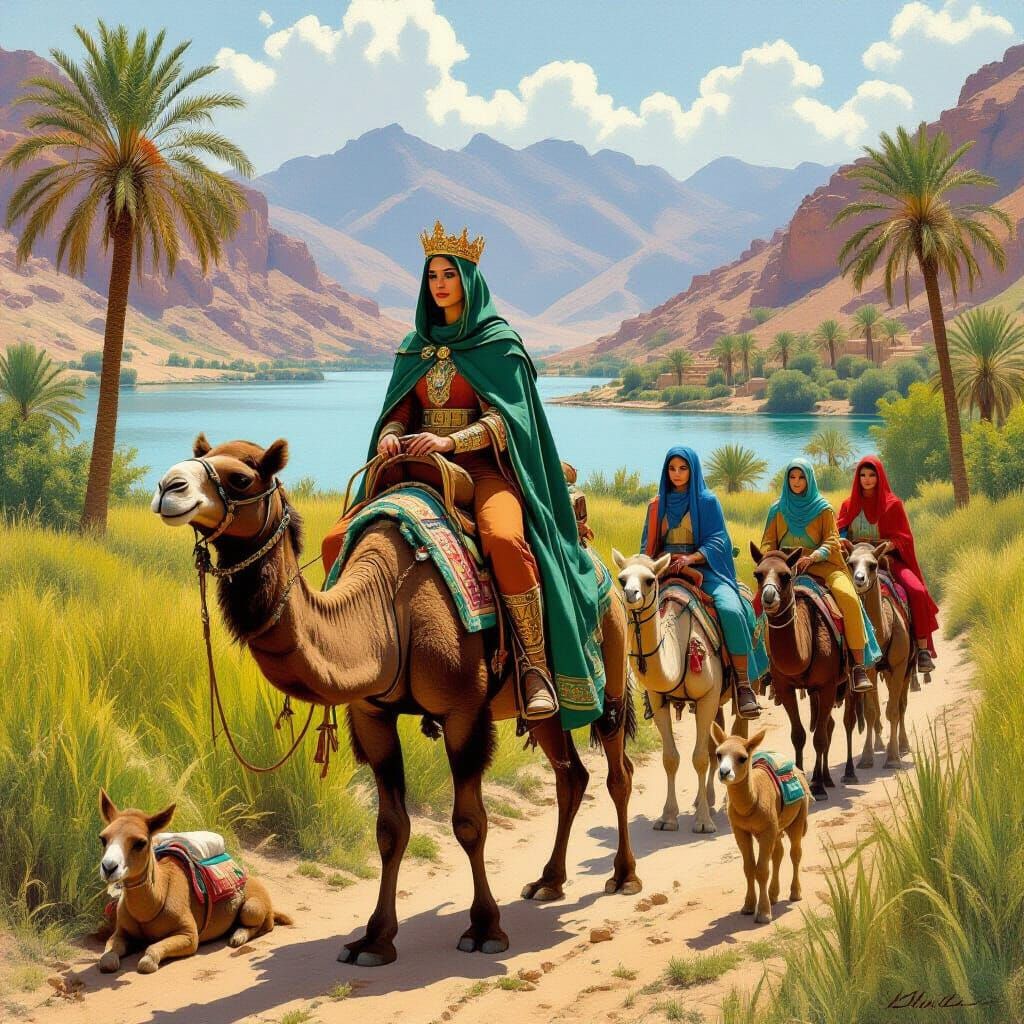 Queen's Journey Through Wadi, Delacroix Style