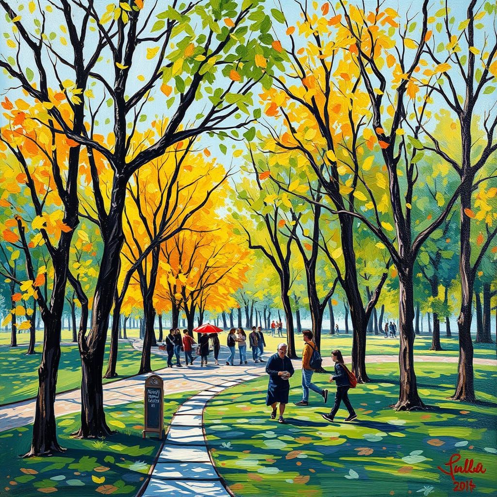 Vibrant Neo-Impressionist Park Scene