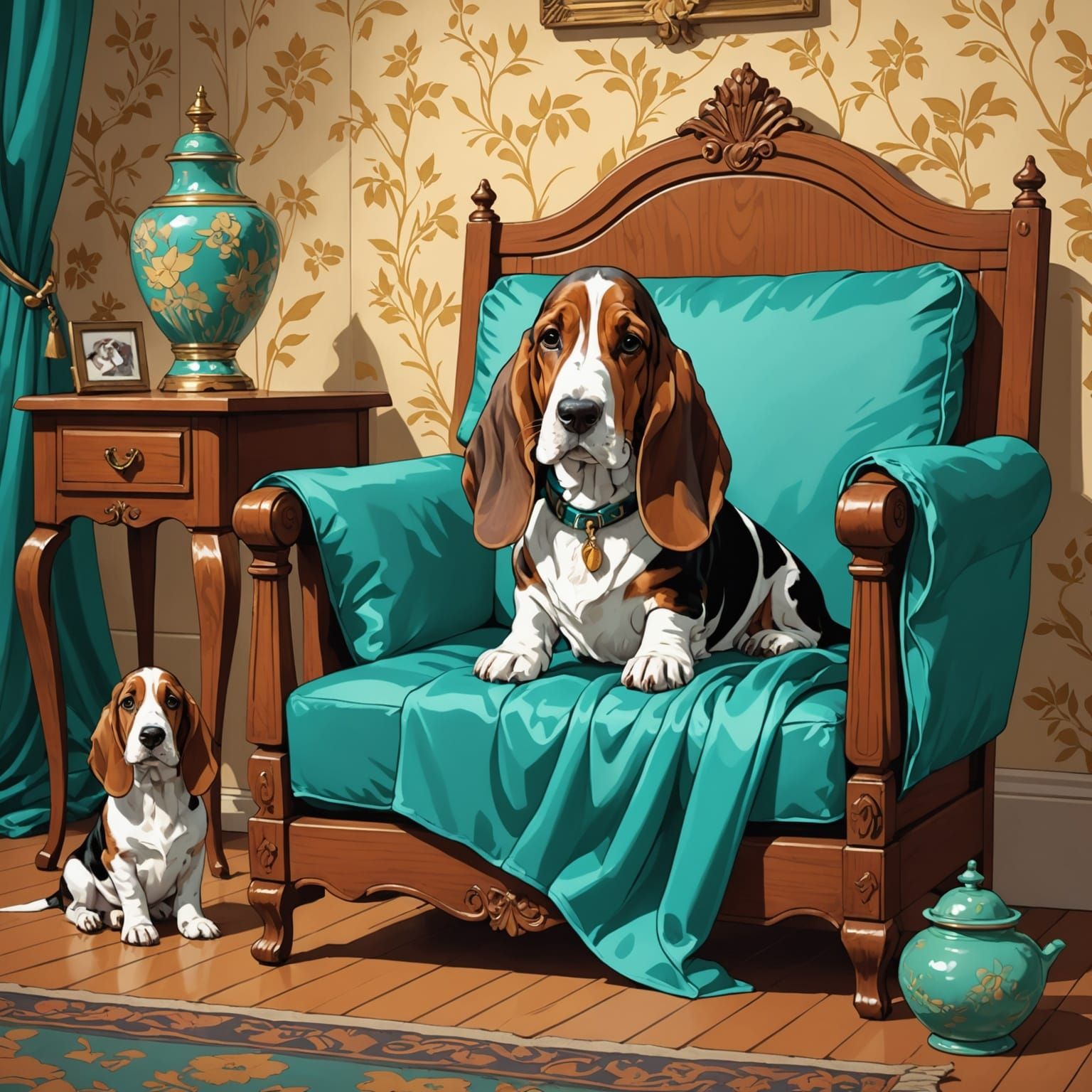 Basset Hound Puppy Snoozing in Vintage Room