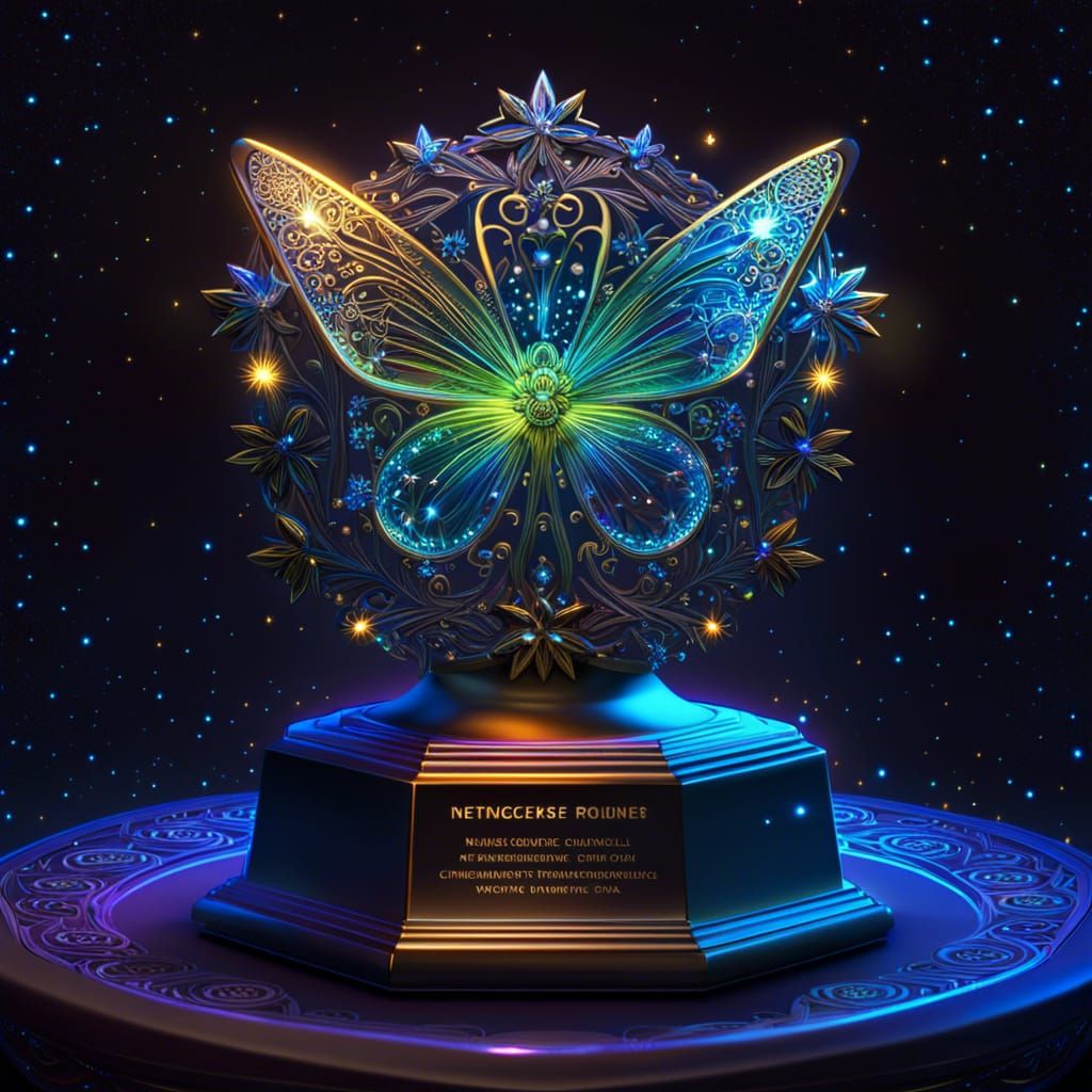 Neon Crystal Trophy on Star Pedestal